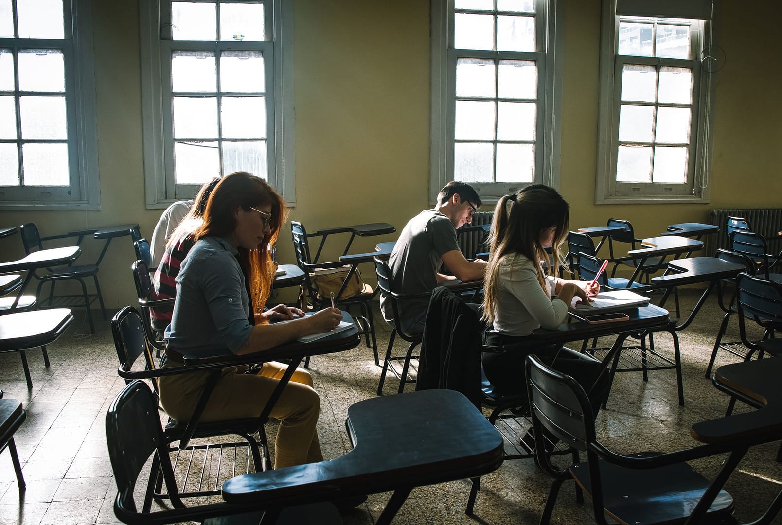 Students sitting an exam in a classroom